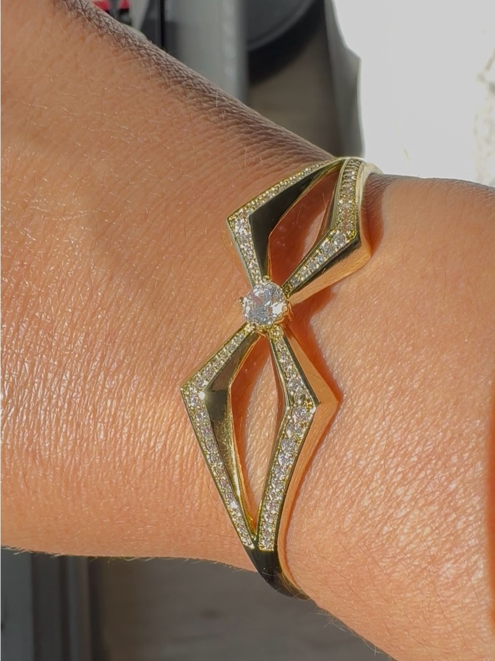 Gold Laminated Statement Bracelet with Sparkling Stones